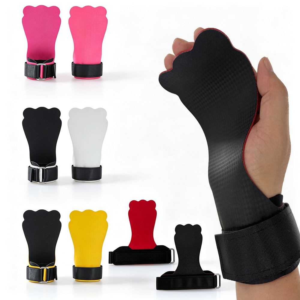 Crossfit Training Gear - ที่จับยกน้ำหนักแบบยางเคฟลาร์ รูปทรงกบ ไม่มีรู พร้อมสายรัดข้อมือแบบฟองน้ำ ป้องกันฝ่ามือ สำหรับครอสฟิต