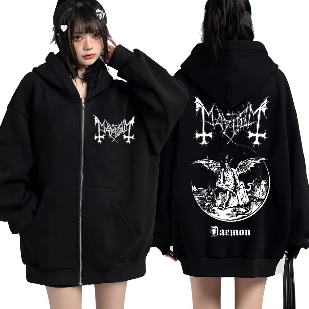 Crossfit Mayhem - เสื้อฮู้ดซิปวงร็อค Mayhem Daemon อัลบั้ม Death Black